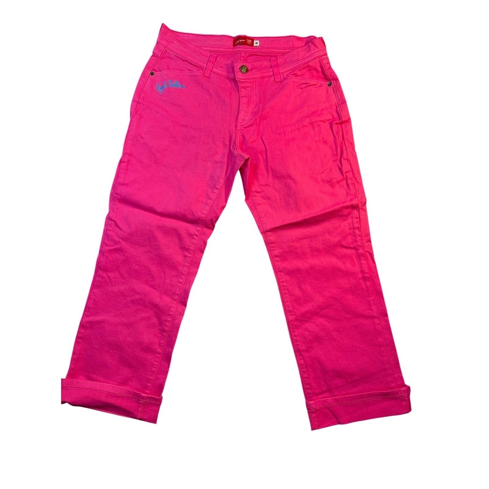 VTG Apple Bottoms Womens Size 12 Hot Pink Capri Pants Embroidered Cuffed Denim